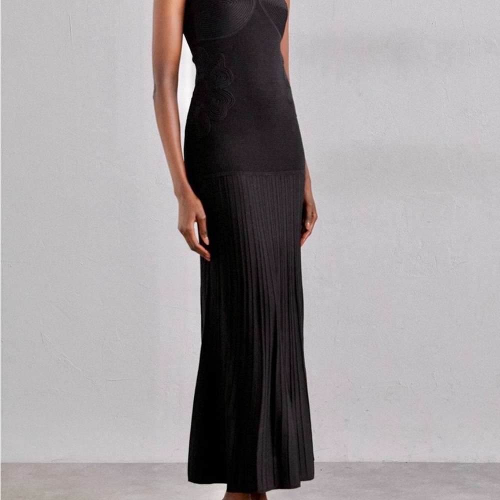 Camila Coelho Elegant Black Knit Pleated Maxi Dress
